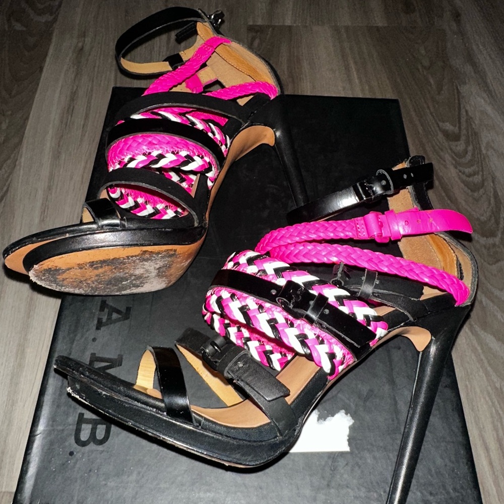 L.A.M.B. Black and Pink Strappy Heels - Picture 2 of 3